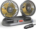 12V Dual Head Car Fan for Dashboard, 2-Speed Portable Vehicle Cooling Fan, 360° Rotatable Cigarette Lighter Powered Air Circulator for SUV RV Truck Sedan by Unknown