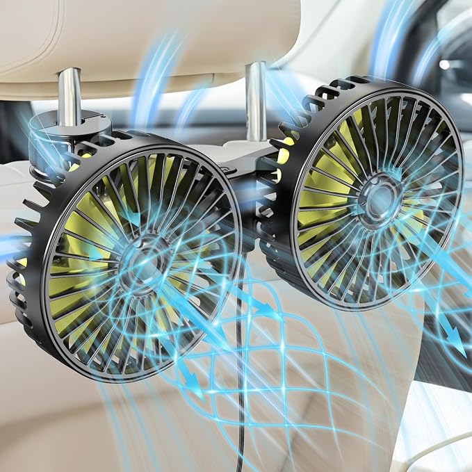 Car Backseat Fans for Backseat Kids, Usb Car Headrest Fan for Car Back Seat | (No Battery) by HUENLYELCarFan