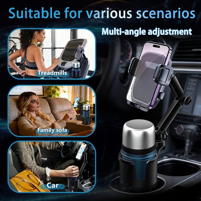 SAMPUSS 2-in-1 Phone Holders for Your Car Car Cup Holder Car Phone Holder | 360° rotation 2-in-1 function car phone mount with long arm universal smartphone phone holder car cup holder expander - Image 2