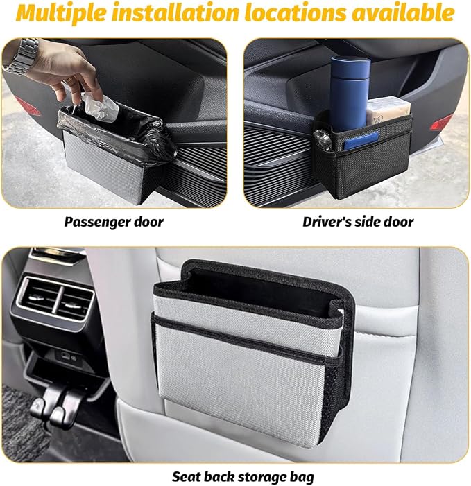 Bittwee Car Side Pocket Organizer, Hanging Trash Can for Car Door and Seat, Vehicle Mini Foldable Storage Bag Dustbin Container, Universal for Truck SUV Van (Black) - Image 3