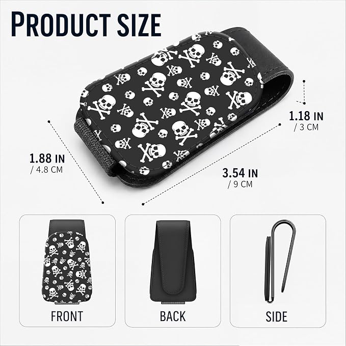 Leather Magnetic Sunglass Holder for Car Sun Visor, Cute Eyeglass Ticket Card Hanger Clip, Universal Auto Interior Accessories for SUV Pickup Truck, Skull Pattern - Image 3