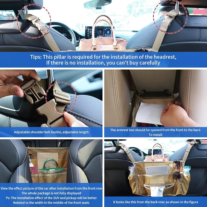 Car net Pocket Handbag Holder, car Purse Holder can be Used to Store Items, Protective Barrier for Children and Pets in The Back seat of car, Helps to Drive Safely (Black) - Image 6