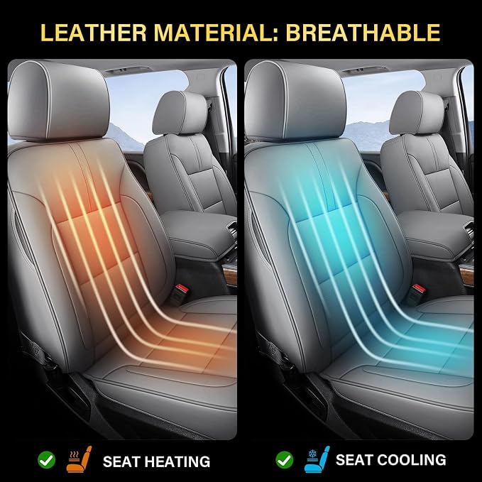 Coverado Chevy Silverado Seat Covers, Faux Leather Seat Covers Fit for Chevy Silverado GMC Sierra 2007-2026 1500, 2015-2026 2500HD 3500HD Crew Double Extended Cab (Front,Gray) - Image 6