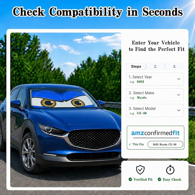 Car Windshield Sun Shade, Universal Fit Compact Sedan SUV, Monster Blue | 57 x 29.5" Car Sun Visor, Foldable Front Window Sunshade, UV Heat Protection, Cute Eyes Series - Image 9
