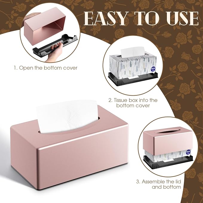Y-in Hand Tissue Box Cover, Rectangular Facial Tissue Holder with Bottom, Decorative Storage Box for Bathroom Vanity, Toilet Tank, Car, Dressers, Night Stand, Rv, Parlors and Offices - Pink - Image 7
