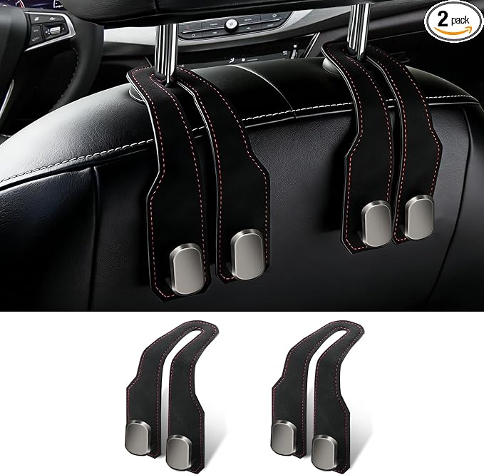 2 Pack Car Seat Headrest Hooks for Purses and Bags, Car Purse Holder With Double Metal Hooks, Headrest Back Seat Handbags Hook, Universal Car Purse Hanger, Cute Car Hanging Accessories, Black by HCKTADD