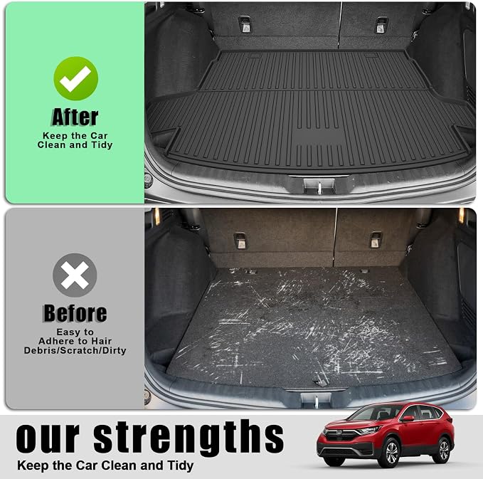 Floor Mats & Cargo Mat for Honda CR-V 2020-2022 Hybrid Only | All Weather Protection TPE Floor Liners 1st & 2nd Row & Trunk Mat Full Set, Black - Image 5