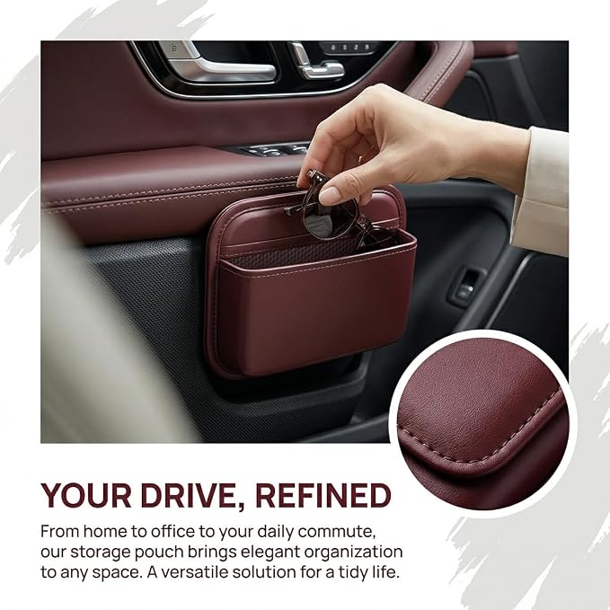 Car Seat Side Pocket Organizer, Self-Adhesive Leather Vehicle Seat Console Storage Pouch Box for Phones, Keys, Pens, Auto Interior Door Organizer Pocket Bag, Universal for Vehicles (Wine Red) - Image 5