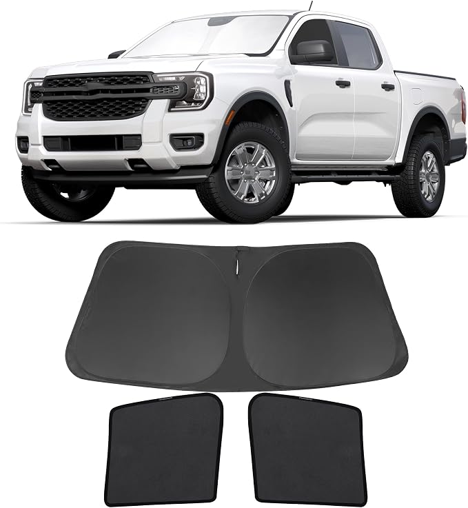 3PCS Car Window Shades Front Windshield Sun Shade Foldable Window Shade Custom Fit for Ford Ranger 2019-2024 Accessories Car Shades for Front Windows Anti-UV Rays Block Heat by FannycCargoCover