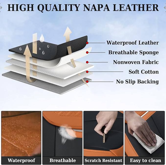 Coverado Seat Covers, Front Car Seat Cover, 2 Pack Breathable Nappa Leather Seat Cover, Waterproof Car Seat Protector, Car Seat Cushion, Universal Auto Seat Covers Fit for Most Cars (Brown&Black) - Image 5