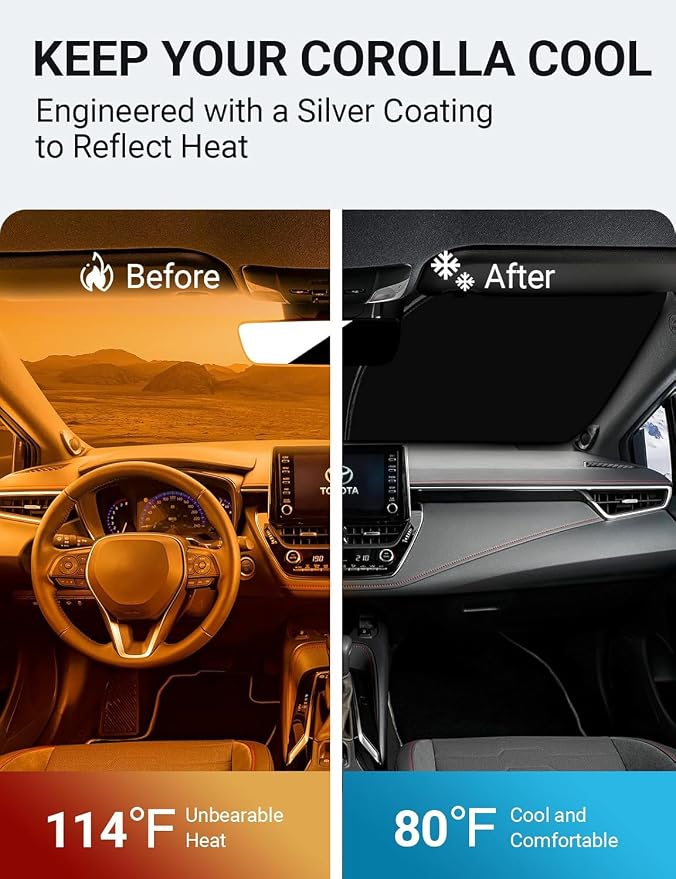 Proadsy Custom Fit Car Windshield Sun Shade for 2014-2019 Toyota Corolla | 240T Heat Shield, Drops Temp 54°F, Blocks 99% UV, Prevents Dashboard Cracking, Summer Parking & Beach Trips, Easy Twist-Fold - Image 3