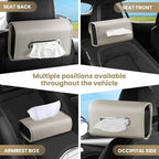 WHHMK Large Car Tissue Holder Refill Easily Clamshell Opening, Grey 2PC | Tissue Box Cover Keep Car Tidy, Premium PU Leather Backseat Napkin Rectangle Organizer in Auto, Fits 100-150 Count Tissues - Image 5