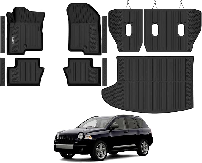 Floor Mats for 2007-2016 Jeep Compass/Patriot Accessories | for 2007-2012 Dodge Caliber Trunk Mat & Backrest Protector & Door Sill Guard All Weather TPE Interior Floor Liners by Bingoliner