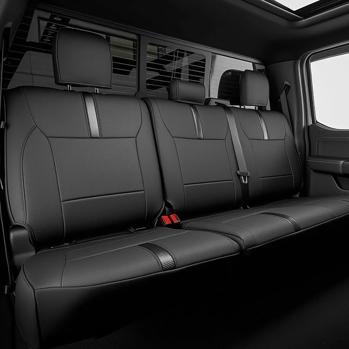for Ford F150 Seat Covers 2015-2023 2024 2025 2026 (Only Rear Seat Covers), Leather Truck Seat Covers Custom Fit for F-150 XL XLT (Only SuperCrew/Crew Cab), Waterproof Car Accessories, Black by DifferentDesignsforCars