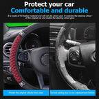 Osilly 15 Inch Rhinestone Leather Steering Wheel Cover, Wine Red | breathable non-slip surface, flexible ringless design, hand-stretch setup, fits matching rim sizes, automotive accessories - Image 3