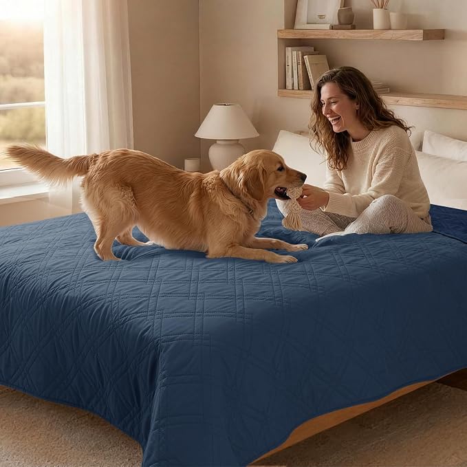 100% Waterproof Bed Cover Dog Blanket,Berlin Blue+Navy Blue 42"x50" | ,7-Layer Reversible Couch Covers for Dogs Met for Sofa Furniture Car Camping - Image 8