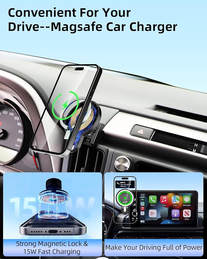 PZK Car Phone Holder for Toyota Tacoma 2016-2023 Accessories Custom Vent | Magnetic 15W Fast Wireless Charger Phone Mount for 3rd Gen Tacoma with Magsafe Fixed Clip Hands Free 360° Rotation Stand - Image 5