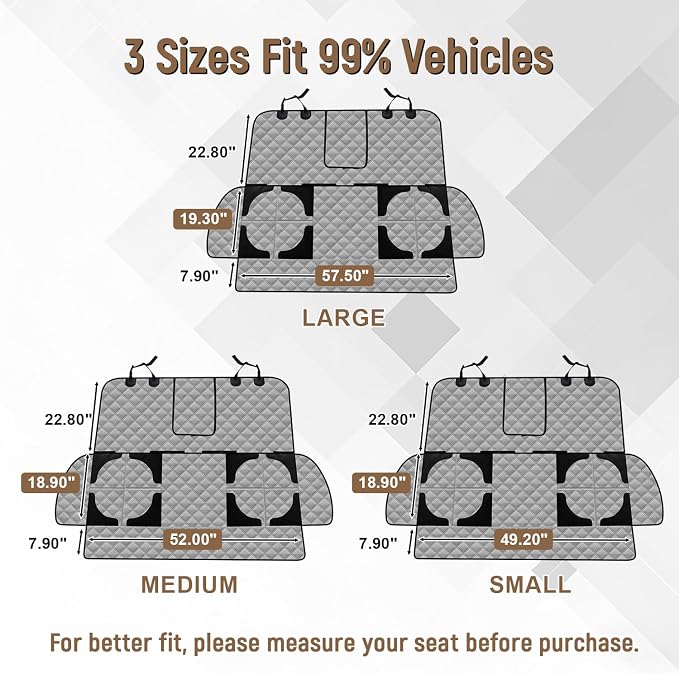 Pet Bench Seat Covers for Mid-Size Sedans and SUVs, Heavy Duty Nonslip Car Seat Protector for Child Car Seat, Waterproof Back Seat Covers for Dogs and Kids, Armrest & Seatbelt Access(Grey) - Image 7