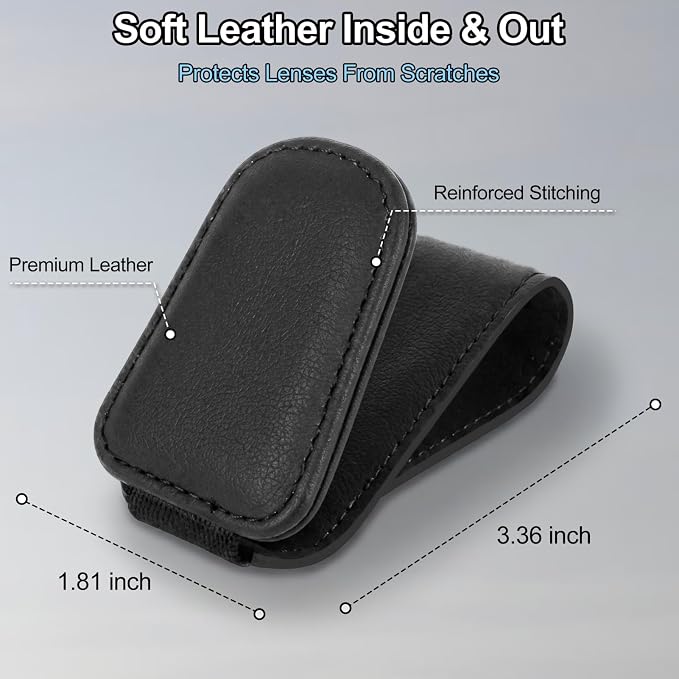 Magnetic Leather Sunglass Holder for Car, Eyeglasses Clip for Visor(Black) | Fits Different Size Eyeglasses, Securely Clips Sunglasses on Car Visor, Car Interior Accessories - Image 6