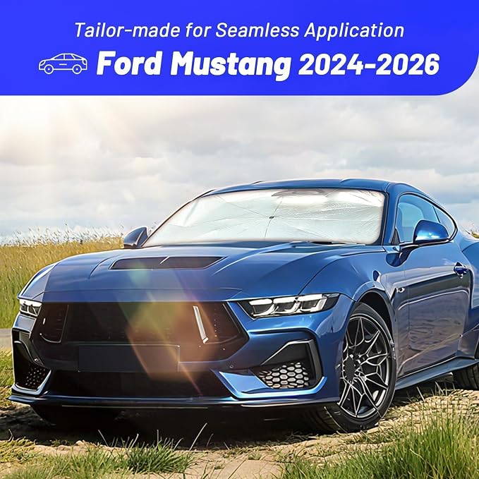 Windshield Sun Shade Umbrella for Ford Mustang 2024-2026, Foldable Front Window Sunshade with 360° Rotating Shaft, Custom Fit Car Shades for Mustang Accessories with UV & Heat Protection - Image 3