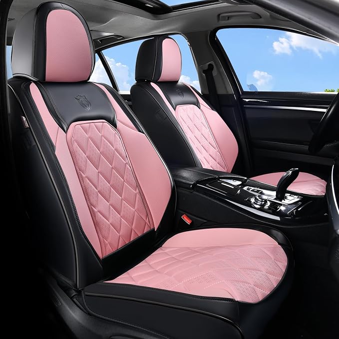 Coverado Leather Seat Covers, Car Seat Covers Full Set, Waterproof Faux Leather Pink & Black Seat Covers, Car Seat Protectors 5 Seats, Automotive Seat Covers Universal Fit for Most Cars SUV Trucks - Image 9