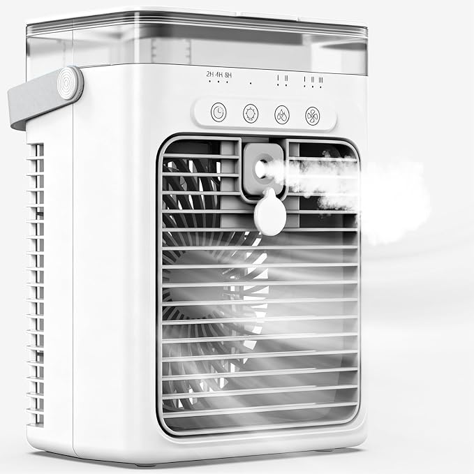 Portable Air Conditioners, Personal Evaporative Air Cooler with 1000ML Water Tank, 3 Speeds & 2 Mist Modes, Portable AC Fan for Car, Caravan, Kitchen, Office Desk by Tiptop+Home