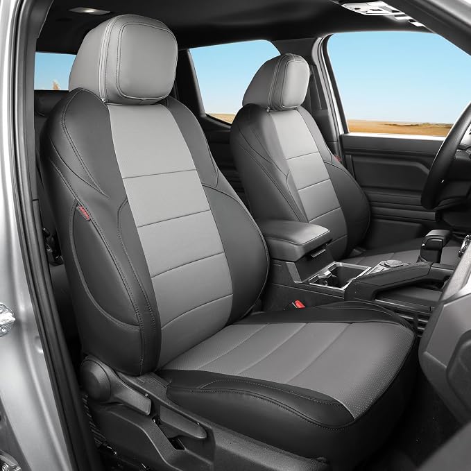 Front Tacoma Seat Covers Custom Fit for 2024-2026 Toyota Tacoma SR,SR5,TRD Sport,TRD Off-Road,Limited Truck,Fully Covered Waterproof Leather Car Seat Protector (Front Row Only,Black/Gray) by Coverdream