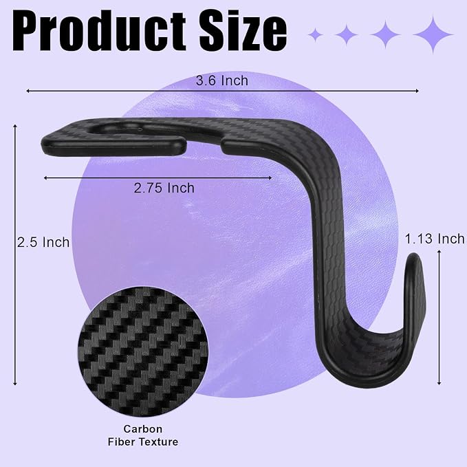 BFXM 6 Pack Car Seat Headrest Hooks,Car Accessories Black Checkered | Back Seat Purse Hanger Holder Hook, Universal Storage Organizer for Handbag Grocery Bags Coats - Image 2