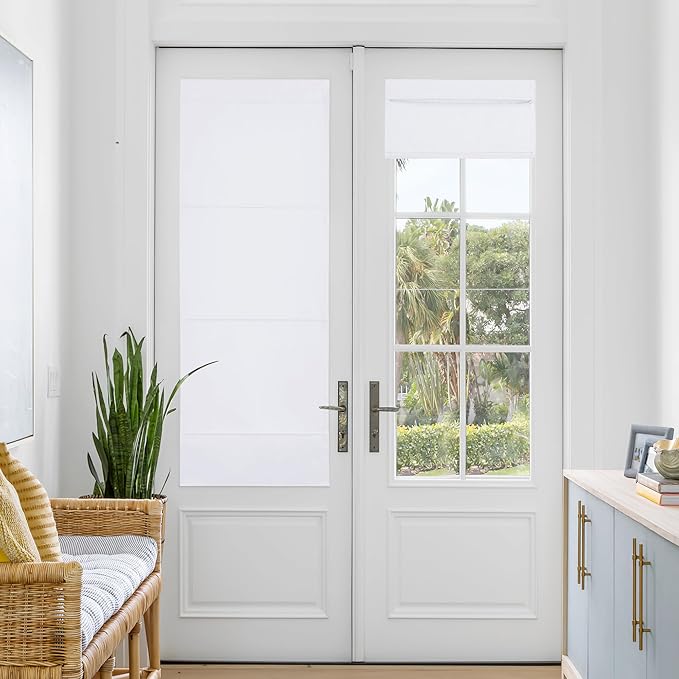 NICETOWN Pure White Magnetic Blackout Door Blinds, No Drill Roman Shade | Front French Door Curtain for Window, Thermal Insulated Light Blocking Shades, Sidelight Glass, 24" W x 64" L, 1 Panel by NICETOWN