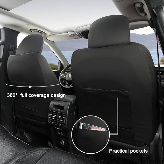 GIANT PANDA Front Seat Covers for Ford Explorer, Bronco/Bronco Sport(2021-2026), Escape, Maverick, Mustang, Ranger(2019-2026), Edge, Fusion, Focus, Faux Leather 2-Pack (Solid Black) - Image 8