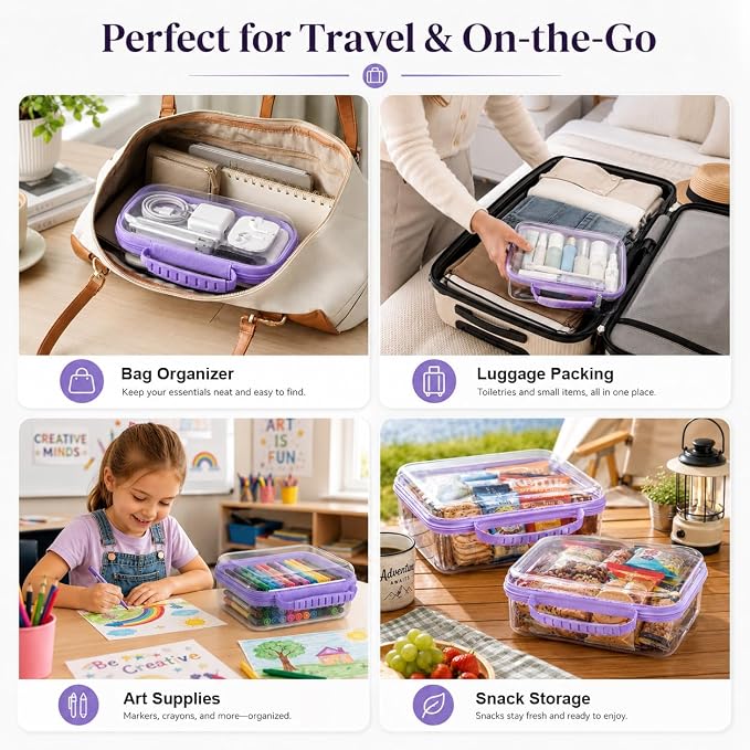 Clear Hard Shell Zipper Case 3PCS Set, 1.2mm PET Travel Organizer | Deep waterproof stackable storage pouches with handle. Heavy duty clear zipper bags for travel, makeup, toys and snacks - Image 7