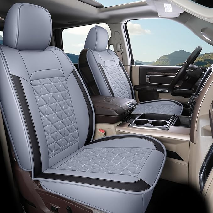 Coverado Seat Covers for Dodge Ram Full Set, Waterproof Truck Car Seat Cover Protectors Custom Fit for 2002-2026 Dodge RAM 1500 2500 3500 with Curved Bench(Gray) by COVERADOAUTO