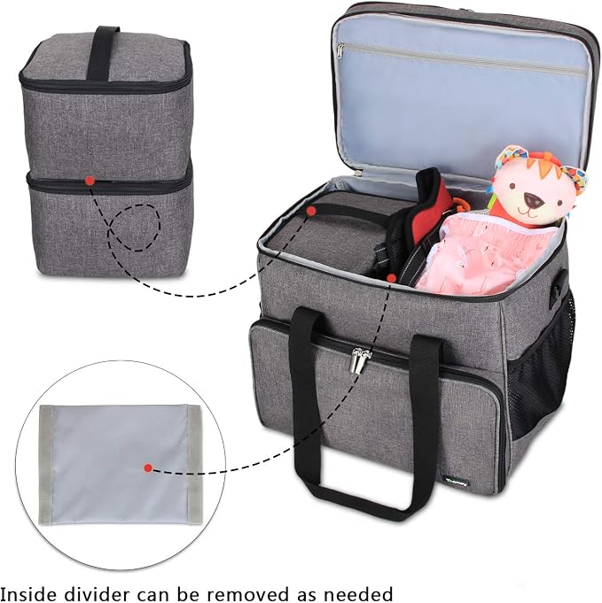 Teamoy 2 Layer Dog Travel Bag, Pet Supplies Weekend Tote Organizer, Gray | Large Dog Bag for Supplies with 2 Silicone Collapsible Bowls, 2 Food Carriers, 1 Water-Resistant Placemat - Image 3