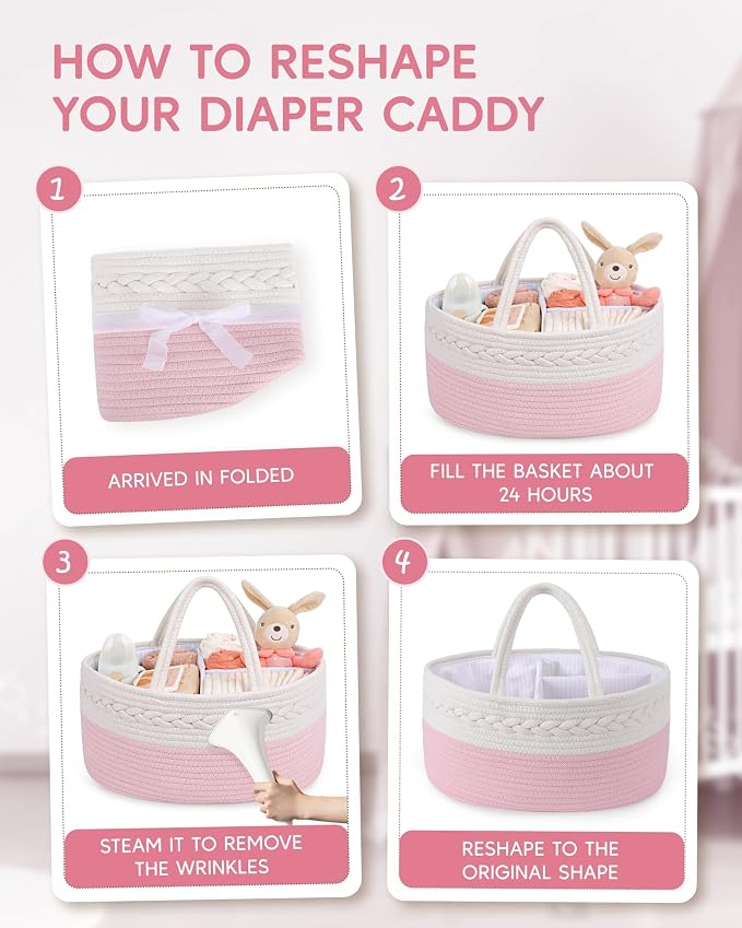 Maliton Diaper Caddy for Baby Girl-Cotton Rope Diaper Caddy, Diaper Organizer for Changing Table, Portable Baby Basket for Storage Baby Stuff, Newborn boy girl baby essentials Registry Items - Image 8