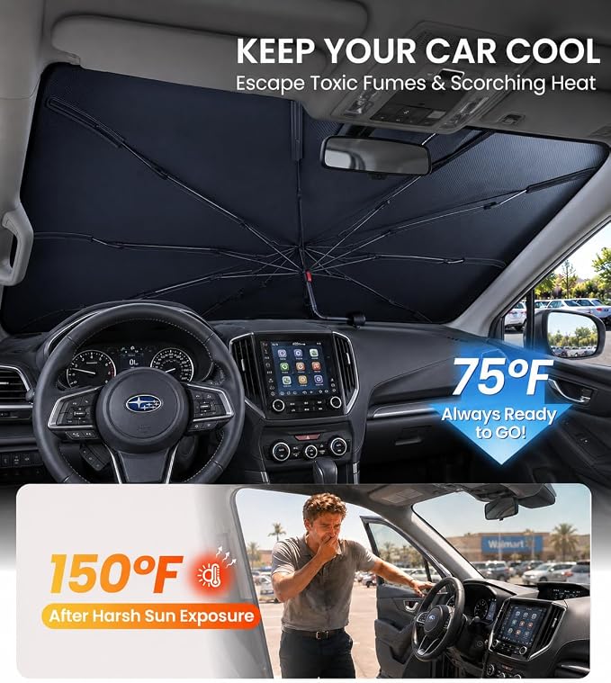 Zanch Windshield Sun Shade Umbrella for Subaru Forester 2000-2026 | [99% UV Protection, Up to 75℉ Cooler]Snug Fit, Sturdy Frame, Scratch-Free Interior, Foldable Front Sunshade Umbrella - Image 2