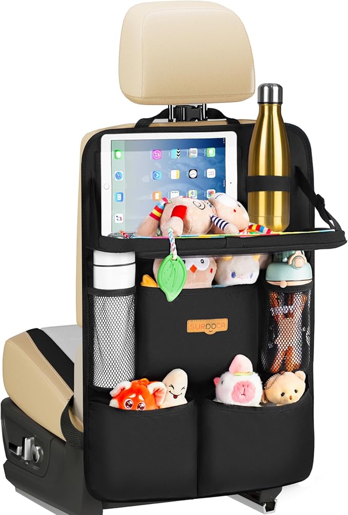 SURDOCA Backseat Car Organizer with Foldable Tray for Kids & Adults – NEW MODEL Seat Storage with Touchable Tablet Pocket, Roadtrip Essentials – Fits Most Vehicles by SURDOCA