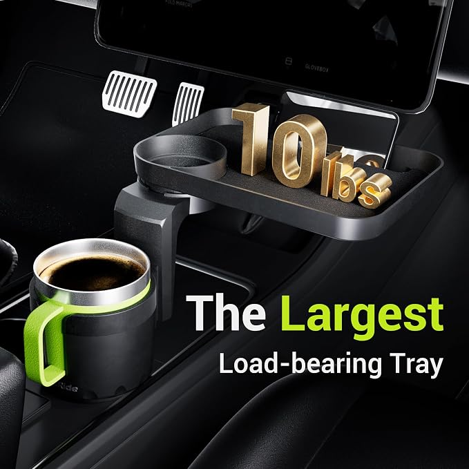 Car Cup Holder Tray -Expander- 3 in 1 Detachable Food Table Tray with Solid Base - Road Trip Essentials Accessories Gadgets - Fits Yeti, Hydro Flask 32/40 oz - Image 4