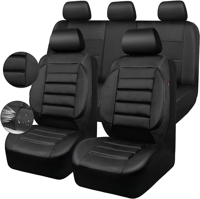 CAR PASS Breatherable Air Mesh Car Seat Covers Full Set, 3D Foam Back Support Automotive Seat Covers, All Season Car Seat Cover Fit Automotive,SUV,Sedan,Van, Airbag Compatible (Black) by CARPASS