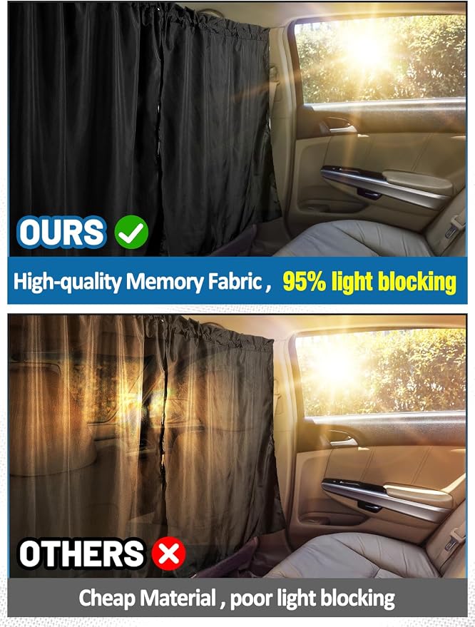 PAMASE Car Divider Curtain, Wide Blackout for Sedans, SUVs & Vans | Wide Sedan SUV Accessories, for Kids, Baby, Travel, Camping, Nap, Sleeping - Image 2