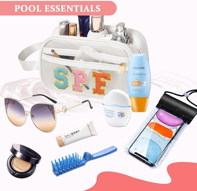 COSHAYSOO Clear Sunscreen Bag SPF Beach Vacation Essentials Waterproof Summer Pool Must Have Accessories for Women Teen Girls, Family Beach Day Organizer Toiletry Pouch Travel Gifts Preppy Letter - Image 4