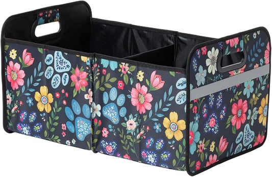 GreaterGood Paws Car Trunk Organizer Foldable Storage Bin with Handles Non Slip Base Pet Gear Travel Tote for SUV Truck (Floral Pawscape) by GreaterGood