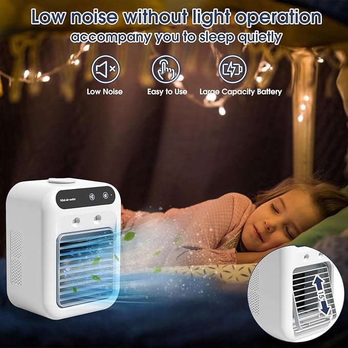 Portable Air Conditioners, 25W Rechargeable Mini Portable Car AC | 2 Cool Air Spray, Personal Cooling Fan with 2 Speeds, Small Room Air Conditioners for Bedroom, Office, Outdoor - Image 7