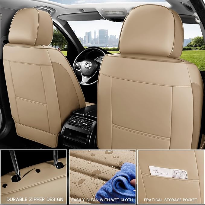 MINGBRON Car Seat Covers,Car Seat Protector Waterproof,Seat Covers Front, Car Seat Protectors,Automotive Seat Covers Fit for Most Cars Beige - Image 2
