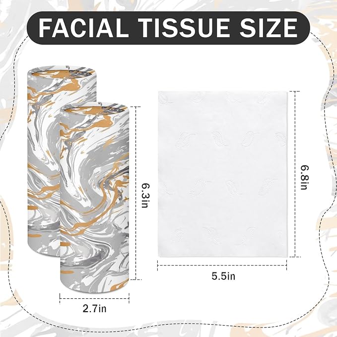 Arttown Car Tissue Holder for Cup Holder Facial Tissues 12 Pack Marble | Modern Bulk 3-Ply,Refillable Marble Print Cylinder Tissue Boxes,Fit Car Home Office School (600 Sheets Total,50 Sheets Each) - Image 2
