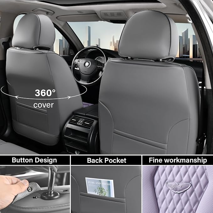 Coverado Automotive Seat Covers, Car Seat Covers Full Set, Purple Car Seat Cover, Car Seat Covers Front Seats Back Seat Cover, Waterproof Car Seat Cushion,Leather Seat Protector Fit for Most Cars - Image 3