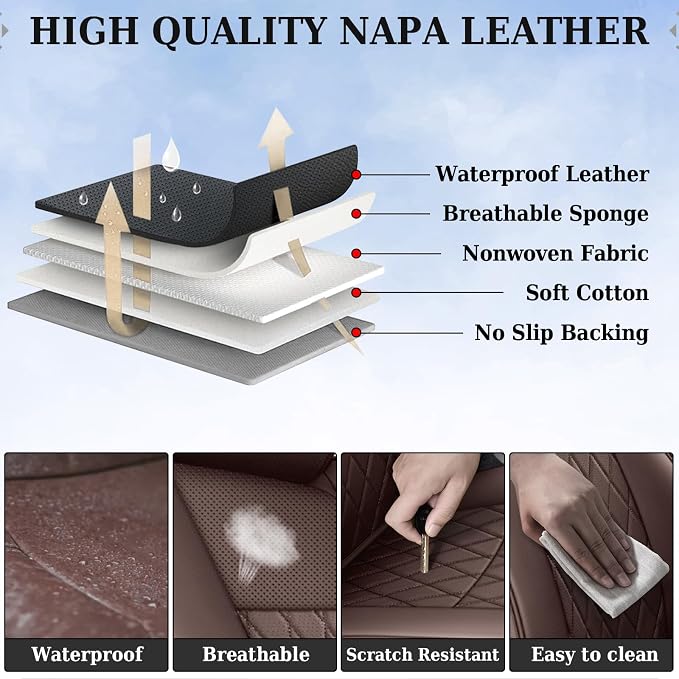 Coverado Tacoma Seat Covers, Leather Car Seat Covers Full Set Custom Fit 2005-2023 Toyota Tacoma Double/Crew Cab, Seat Covers for Cars Car Seat Protector(Brown) - Image 5