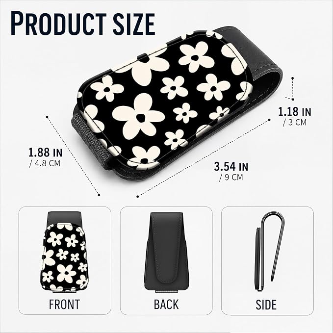 Leather Magnetic Sunglass Holder for Car Sun Visor, Cute Eyeglass Ticket Card Hanger Clip, Universal Auto Interior Accessories for SUV Pickup Truck, Black Flower - Image 3