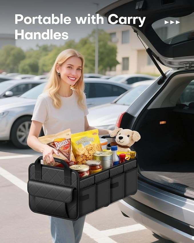 HOTOR Trunk Organizer for SUV – Foldable Car Organizers and Storage | 2 Compartments, Large Capacity Car Trunk Organizer Car Accessories for Truck Sedan, Black, 21.7" x 12.8" x 11.0" - Image 6