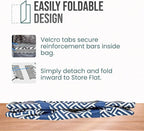 Extra Large Utility Tote Bag - Oversized Collapsible Reusable Wire Frame Rectangular Canvas Basket With Two Exterior Pockets For Beach, Pool, Laundry, Car Trunk, Storage - Geo Navy Blue - Image 6