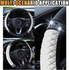 JOYCOURT 15 Inch Bling Soft Leather Car Steering Wheel Cover, White | Colorful Rhinestones Design, Auto Elastic Protector for Women Girls, Crystal Diamond Car Accessories for Most Cars, SUVs - Image 6